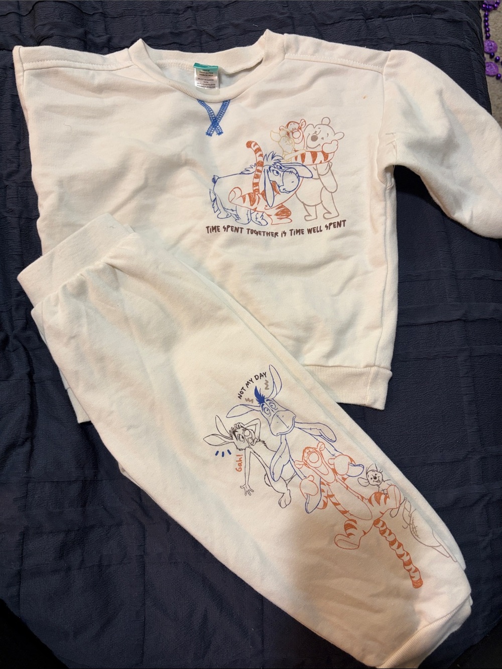 Disney White Kids Pajama Set with Tigger & Friends Print